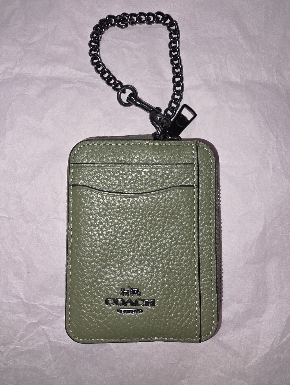 Coach Zip Card Case Wallet Military Green Gunmetal Style# 6303